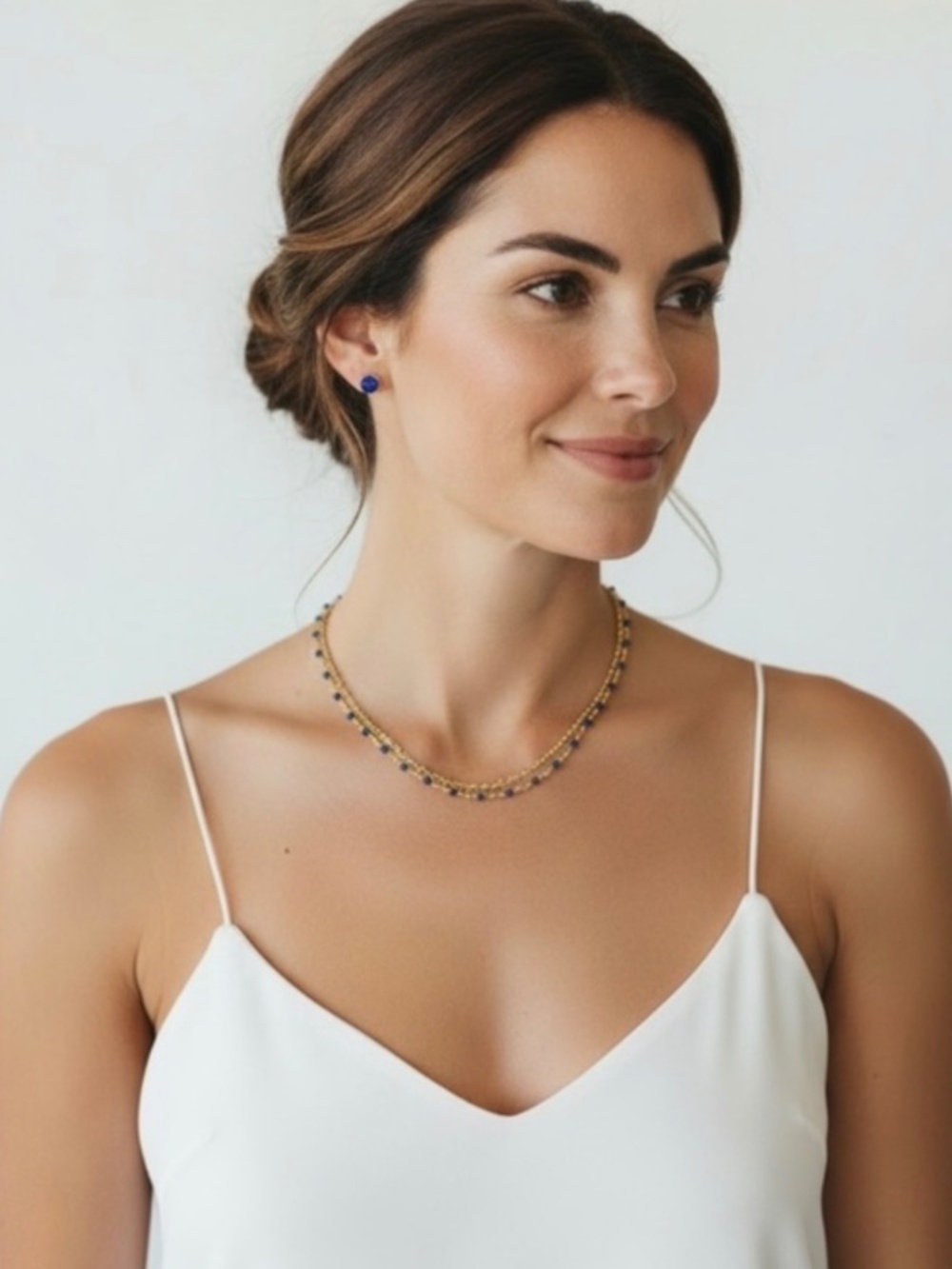 Blue Bead Necklace in Gold Tone by Plunder Design Private Label